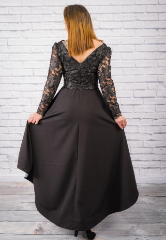 Sukienka Aurelia maxi wieczorowa rozkloszowana asymetryczna ekskluzywna dekolt serek koronka czarna