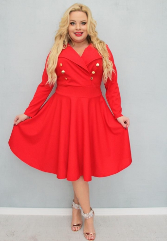 Sukienka Paula rozkloszowana złote guziki marynarka czerwona