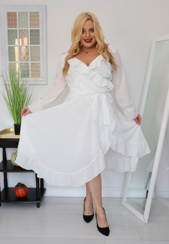 Sukienka Florencia o długości maxi rozkloszowana zwiewna kopertowy dekolt szyfon biała