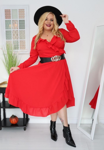 Sukienka Florencia o długości maxi rozkloszowana zwiewna kopertowy dekolt szyfon czerwona