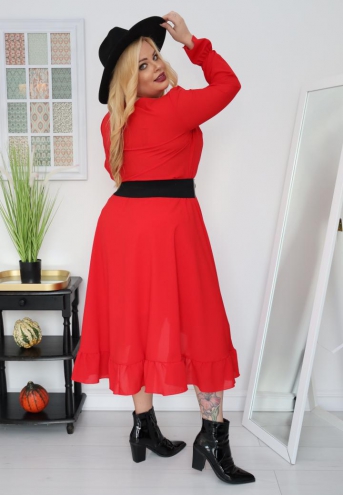 Sukienka Florencia o długości maxi rozkloszowana zwiewna kopertowy dekolt szyfon czerwona