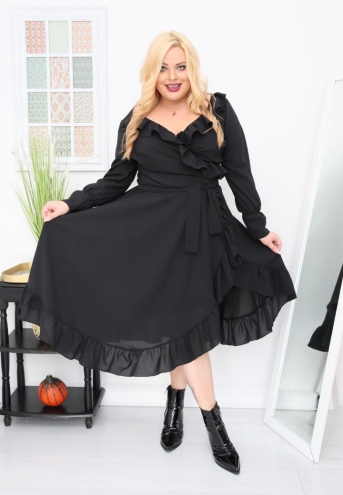 Sukienka Florencia o długości maxi rozkloszowana zwiewna kopertowy dekolt szyfon czarna