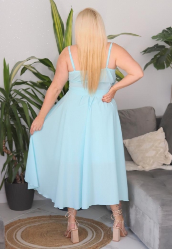 Sukienka Alice o długości maxi rozkloszowana zwiewna kopertowy dekolt szyfon pastelowa mięta