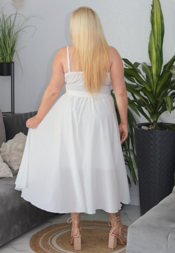 Sukienka Alice o długości maxi rozkloszowana zwiewna kopertowy dekolt szyfon biała