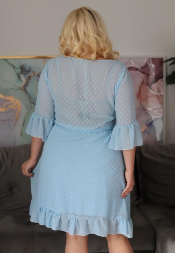 Sukienka Hailey rozkloszowana zwiewna kopertowy dekolt szyfon bubble błękitna