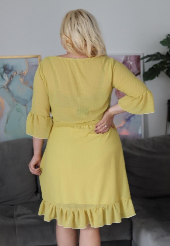 Sukienka Hailey rozkloszowana zwiewna kopertowy dekolt szyfon bubble limonka