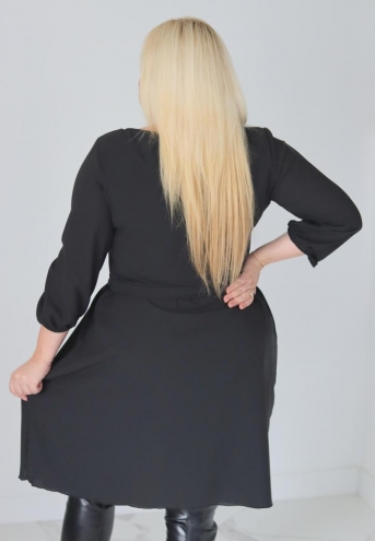 Sukienka Apolina rozkloszowana zwiewna kopertowy dekolt szyfonowa czarna