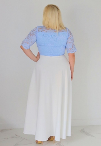 Sukienka Juliana koktajlowa rozkloszowana ekskluzywna dekolt serce koronka błękit z białym dołem