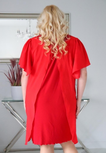 Sukienka Kama z tulipamową szyfonową narzutką czerwona