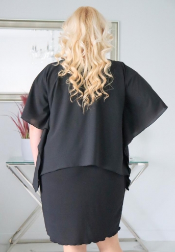 Sukienka Kama z prostokątną szyfonową narzutką czarna