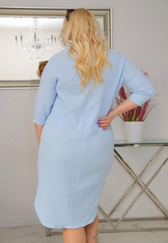 Sukienka Ariosa z zakładką przy dekolcie muślinowa 100% przewiewna naturalna błękit