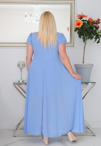 Sukienka Milos rozkloszowana zwiewna z szyfonu kopertowy dekolt błękitna