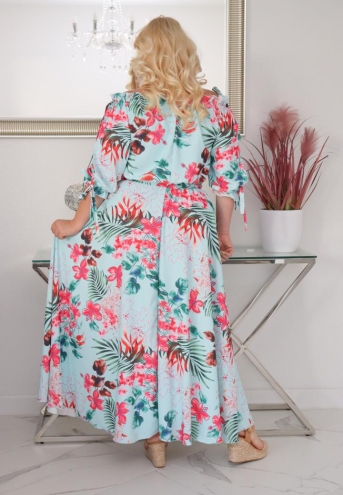 Sukienka Hawai  rozkloszowana zwiewna tkanina silk HISZPANKA tropikalne kwiaty