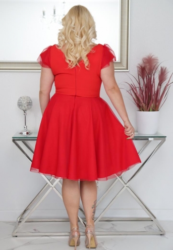 Sukienka Beti rozkloszowana z tiulowym dołem czerwona