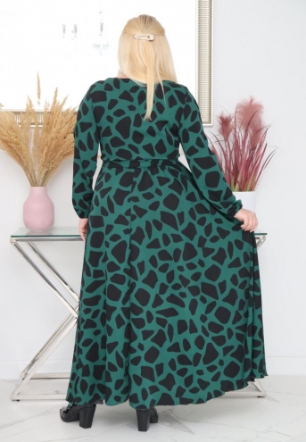 Sukienka Idalia rozkloszowana zwiewna tkanina silk kopertowy dekolt zielona panterka