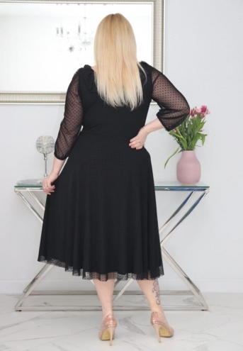 Sukienka Fabiola lekka zwiewna rozkloszowana tiulowa w groszki czarna
