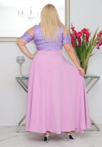 Sukienka Patrycja maxi wieczorowa rozkloszowana ekskluzywna kopertowy dekolt fioletowa