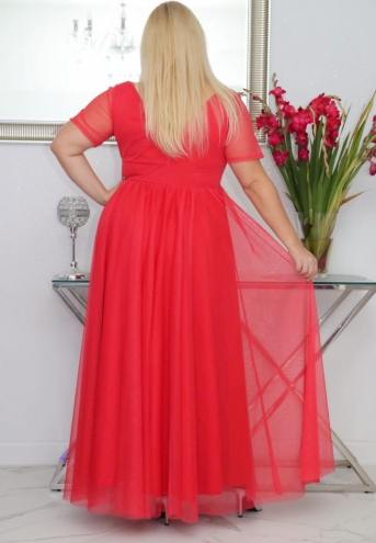 Sukienka Zanzilla z brokatowym tiulem kopertowy dekolt czerwona