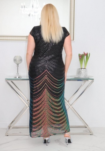 Sukienka OMBROSA maxi ołówkowa cekinowa elegancki dekolt OMBE czarna