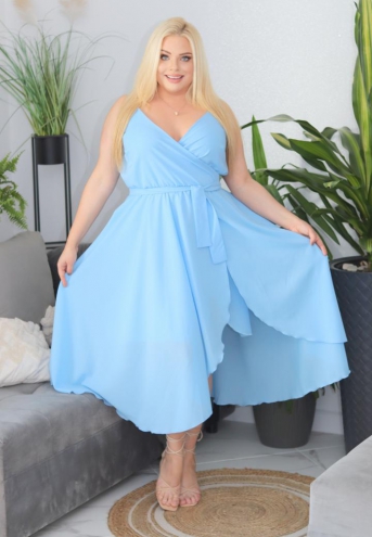 Sukienka Alice o długości maxi rozkloszowana zwiewna kopertowy dekolt szyfon błękitna