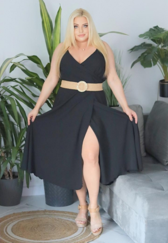 Sukienka Muriela o długości midi rozkloszowana zwiewna kopertowy dekolt wiskoza czarna
