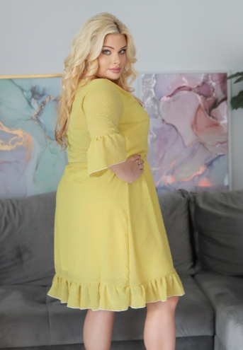 Sukienka Hailey rozkloszowana zwiewna kopertowy dekolt szyfon bubble limonka