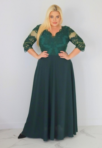 Sukienka Stefania koktajlowa rozkloszowana ekskluzywna kopertowy dekolt koronka dół zwiewny szyfon angielska zieleń