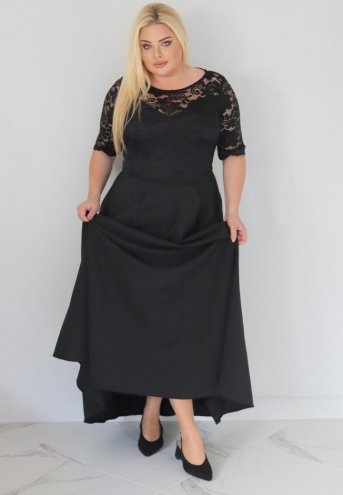 Sukienka Juliana koktajlowa rozkloszowana ekskluzywna dekolt serce koronka czarna