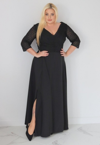 Sukienka Lorena koktajlowa rozkloszowana ekskluzywna kopertowy dekolt koronka czarna