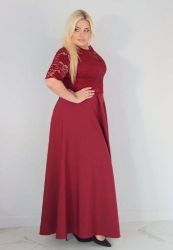 Sukienka Juliana koktajlowa rozkloszowana ekskluzywna dekolt serce koronka bordo