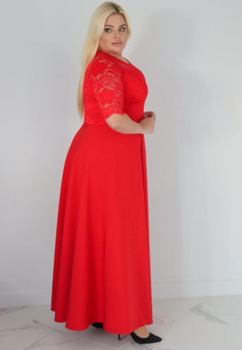 Sukienka Juliana koktajlowa rozkloszowana ekskluzywna dekolt serce koronka czerwona