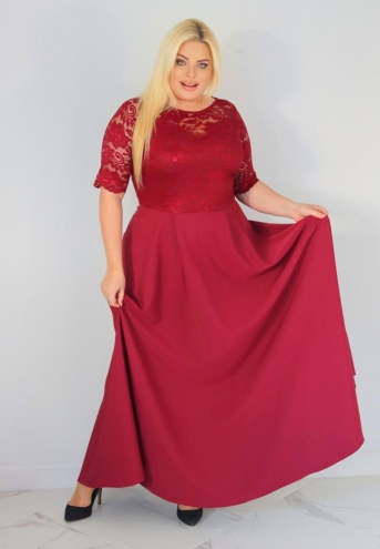 Sukienka Juliana koktajlowa rozkloszowana ekskluzywna dekolt serce koronka bordo