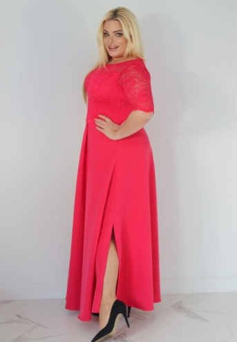 Sukienka Juliana koktajlowa rozkloszowana ekskluzywna dekolt serce koronka amarant