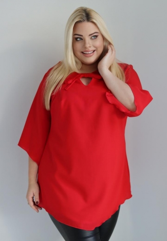 GLAMOUR bluzka tunika Silla szyfonowa lekka zwiewna czerwona