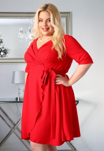 Sukienka Meghan rozkloszowana kopertowa szlafrokowa czerwona