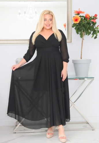 Sukienka Milos rozkloszowana zwiewna z szyfonu kopertowy dekolt czarna