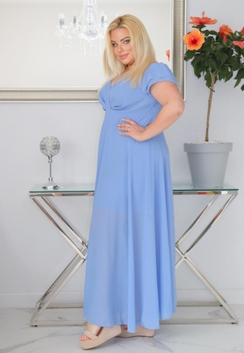 Sukienka Milos rozkloszowana zwiewna z szyfonu kopertowy dekolt błękitna