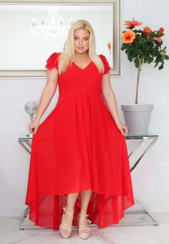 Sukienka Gloria rozkloszowana asymetryczna wieczorowa szyfonowa czerwona