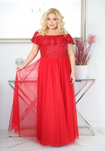 Sukienka Tracy maxi wieczorowa rozkloszowana ekskluzywna hiszpanka cekiny czerwona