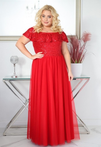 Sukienka Tracy maxi wieczorowa rozkloszowana ekskluzywna hiszpanka cekiny czerwona