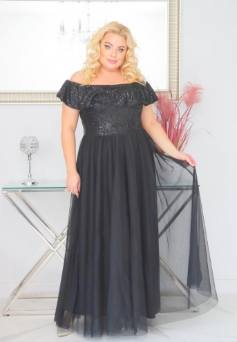 Sukienka Tracy maxi wieczorowa rozkloszowana ekskluzywna hiszpanka cekiny czarna