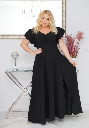 Sukienka Colette rozkloszowana long wieczorowa kopertowy dekolt czarna