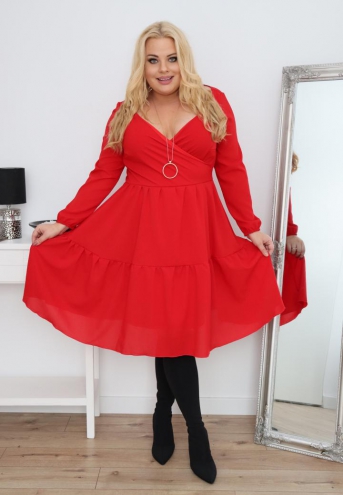Sukienka Latina rozkloszowana szyfonowa lekka zwiewna czerwona