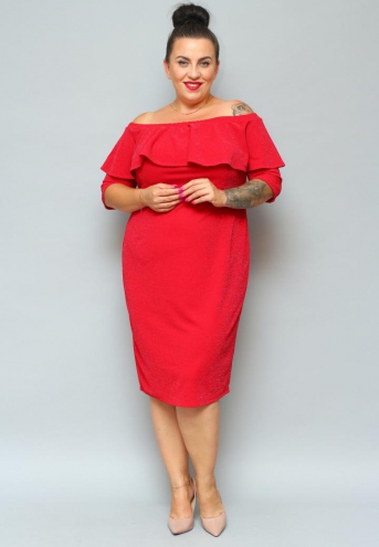 Sukienka Eva ołówkowa hiszpanka z falbaną czerwona BRILLIANCE