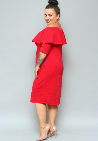 Sukienka Eva ołówkowa hiszpanka z falbaną czerwona BRILLIANCE