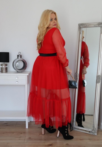 Sukienka Sorena lekka zwiewna rozkloszowana czerwony tiul