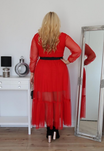 Sukienka Sorena lekka zwiewna rozkloszowana czerwony tiul