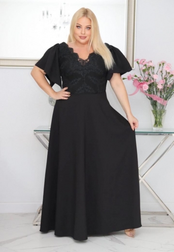 Sukienka Beatrice maxi wieczorowa rozkloszowana ekskluzywna dekolt serek czarna