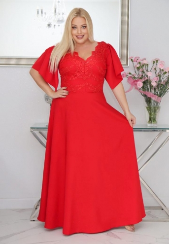 Sukienka Beatrice maxi wieczorowa rozkloszowana ekskluzywna dekolt serek czerwona