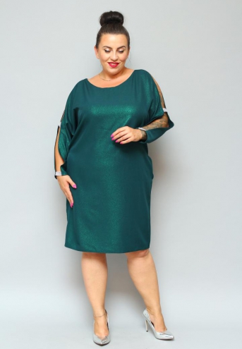 Sukienka Chiara oversize cekiny cyrkonie butelkowa zieleń SHINE